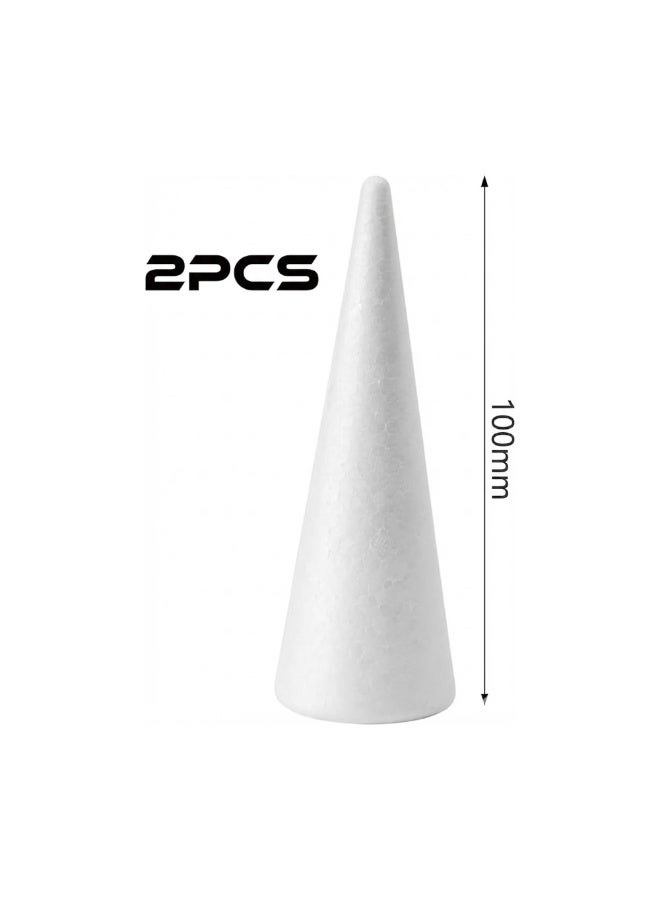 طقم مخاريط بوليسترين (فلين)  100 مم - قطعتان | مخاريط فوم بيضاء للأعمال اليدوية، صنع أشجار الكريسماس المصغرة، والمشاريع المدرسية - Image 2